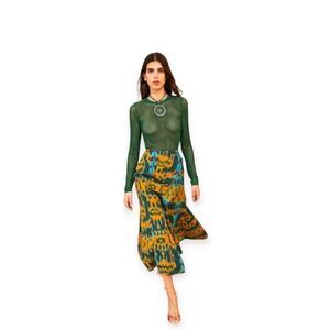 Ulla Johnson Navi Wrap Midi Skirt Green Orange Geometric Handloomed